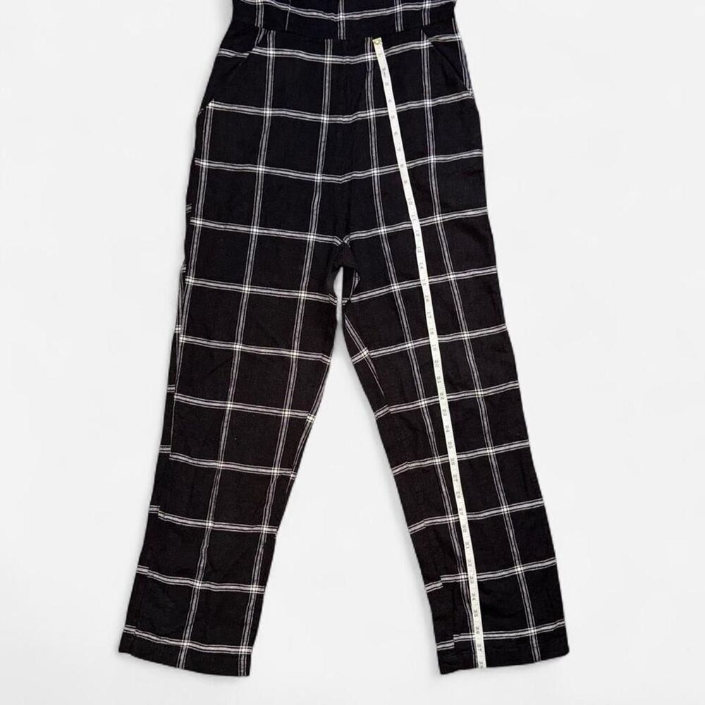Urban Outfitters Black and White Plaid Linen High Neck Halter Jumpsuit Size US 4 - Picture 4 of 10
